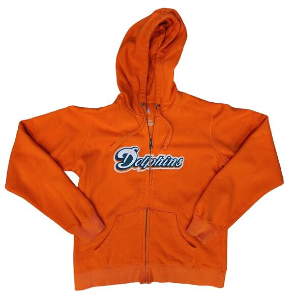 Miami Dolphins NFL Pro Line Orange Zip-up Fleece Hoodie Sweatshirt sz M Unisex - Picture 2 of 7
